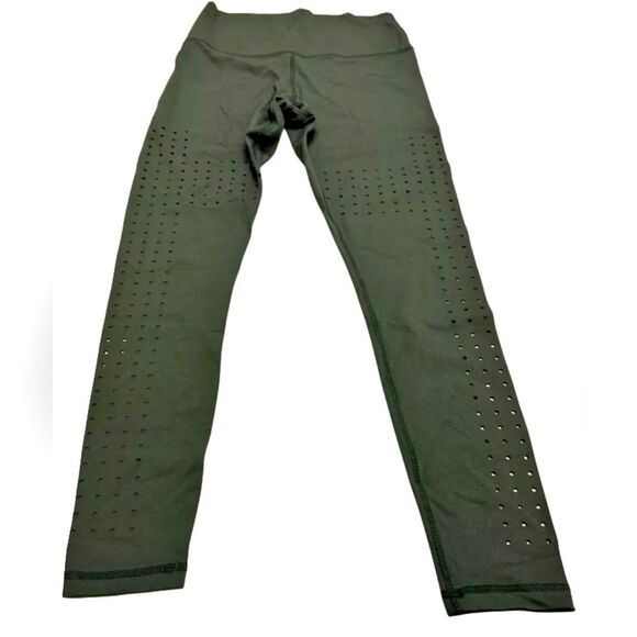 GLYDER Optical High Waisted Leggings Perforated Dots 7/8 Leggings Moss Green XS - Picture 4 of 9